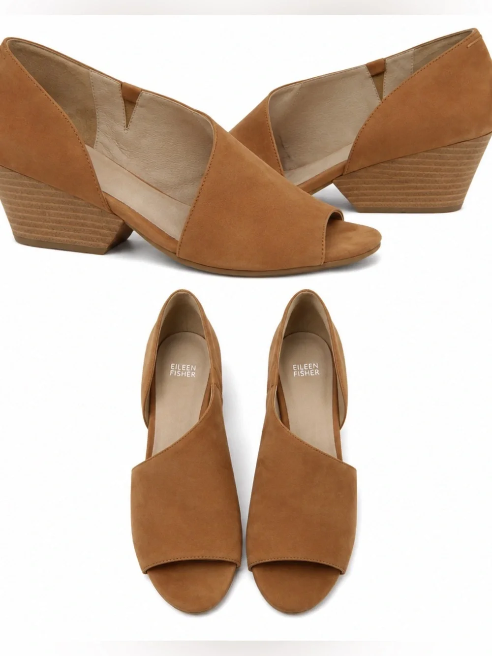 Eileen Fisher Women's Cognac Chestnut Suede D'orsay Open-Toe Wedge Heels 9